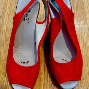 Bright red high heel espadrilles, great quality